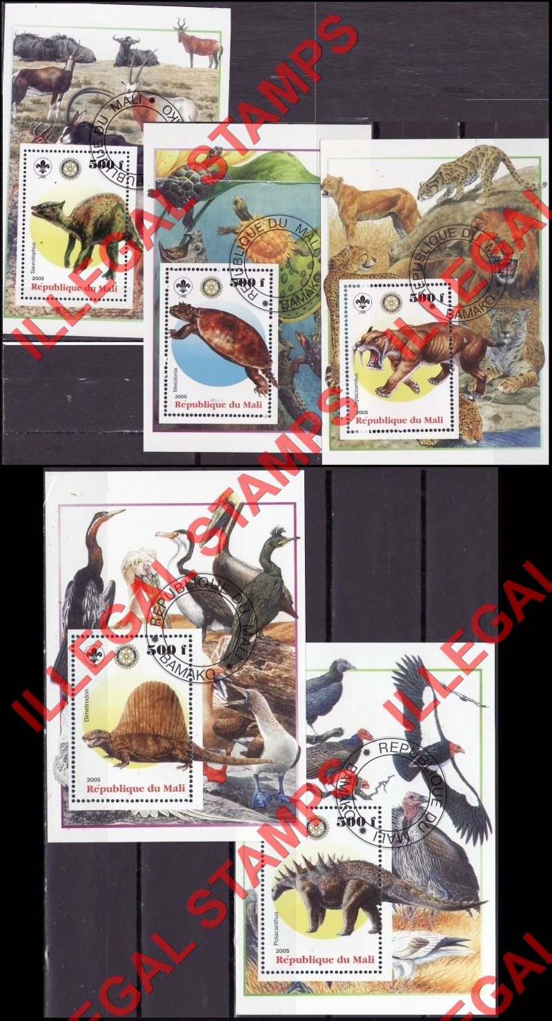 Mali 2005 Dinosaurs Illegal Stamp Souvenir Sheets of 1 (Part 1)