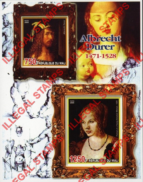 Mali 2005 Paintings Albrecht Durer Illegal Stamp Souvenir Sheet of 2
