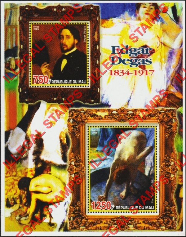 Mali 2005 Paintings Edgar Degas Illegal Stamp Souvenir Sheet of 2