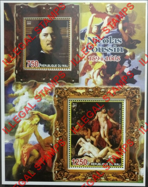 Mali 2005 Paintings Nicolas Poussin Illegal Stamp Souvenir Sheet of 2