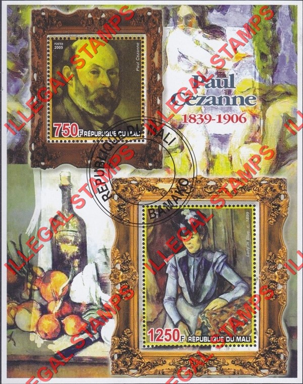 Mali 2005 Paintings Paul Cezanne Illegal Stamp Souvenir Sheet of 2