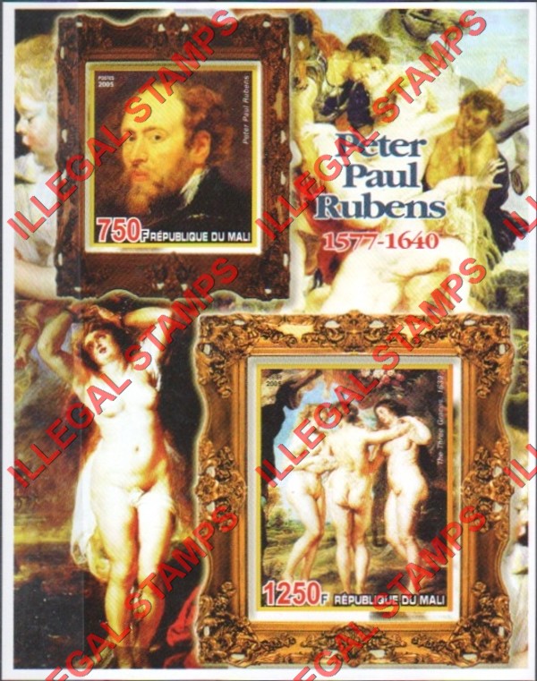 Mali 2005 Paintings Peter Paul Rubens Illegal Stamp Souvenir Sheet of 2