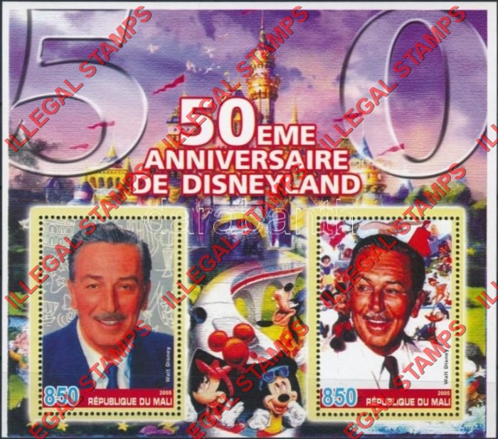 Mali 2005 Walt Disney Disneyland Illegal Stamp Souvenir Sheet of 2