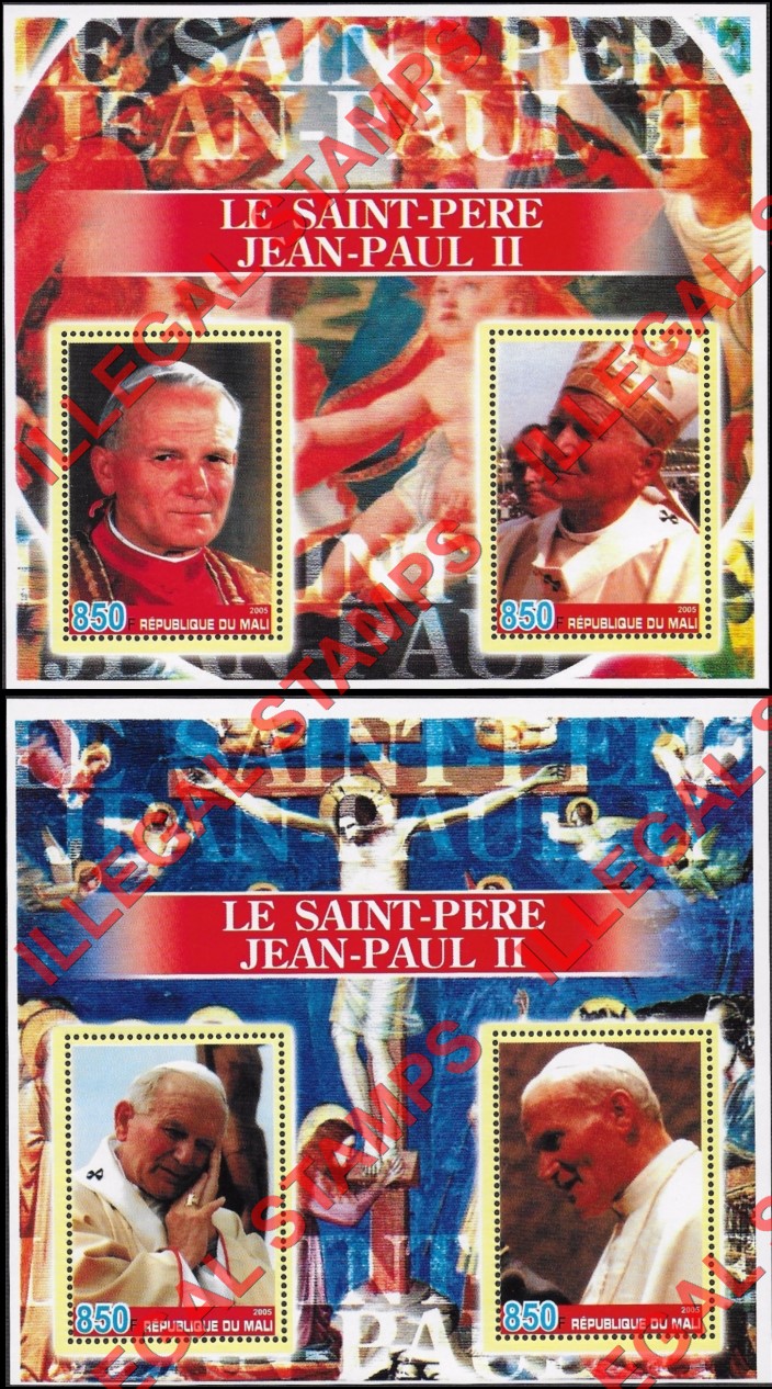 Mali 2005 Pope John Paul II Illegal Stamp Souvenir Sheets of 2