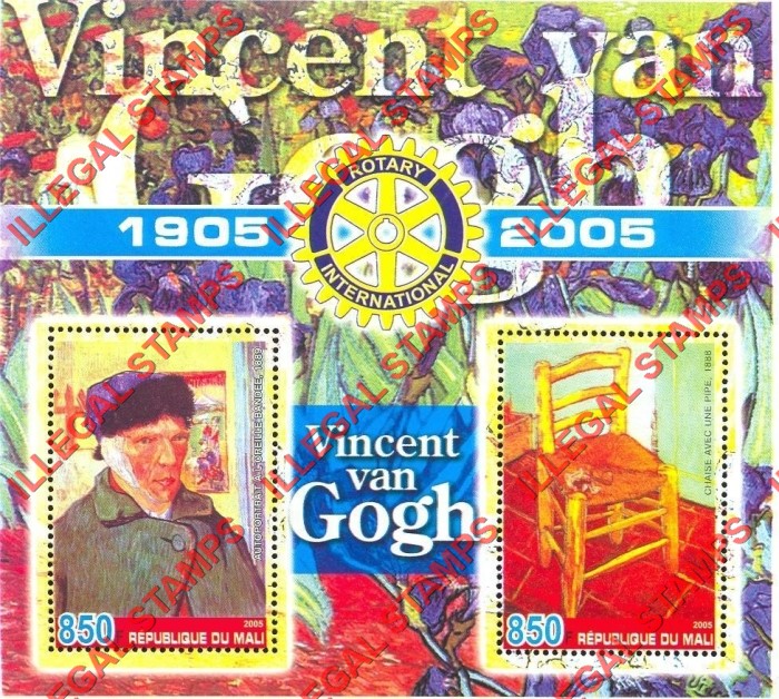Mali 2005 Vincent van Gogh Illegal Stamp Souvenir Sheet of 2