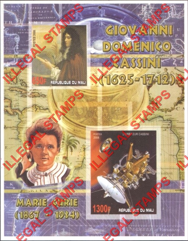 Mali 2006 Marie Curie and Giovanni Domenico Cassini Illegal Stamp Souvenir Sheet of 2