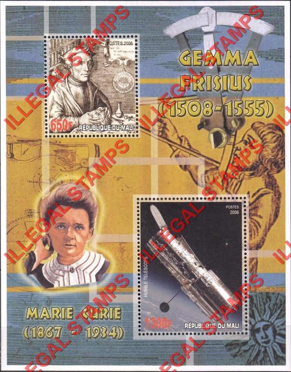 Mali 2006 Marie Curie and Gemma Frisius Illegal Stamp Souvenir Sheet of 2
