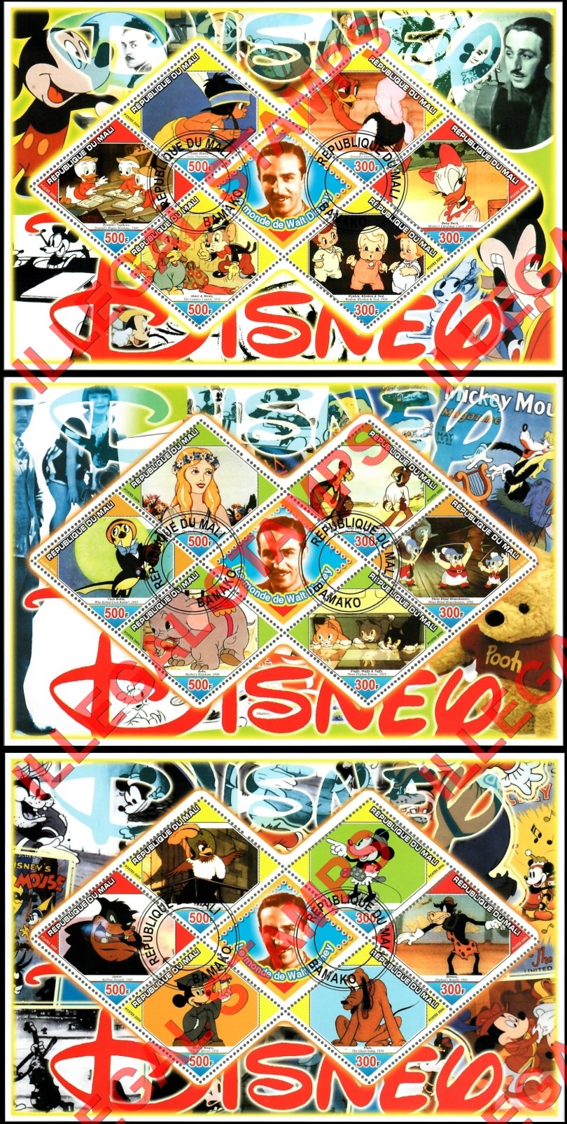Mali 2006 Disney Cartoons Illegal Stamp Souvenir Sheets of 6 Plus Label (Part 1)