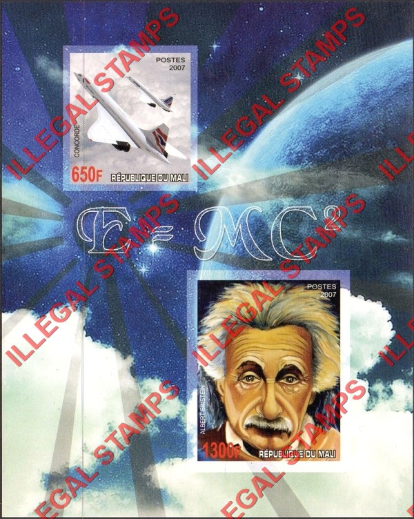 Mali 2007 Albert Einstein and Concorde Illegal Stamp Souvenir Sheet of 2