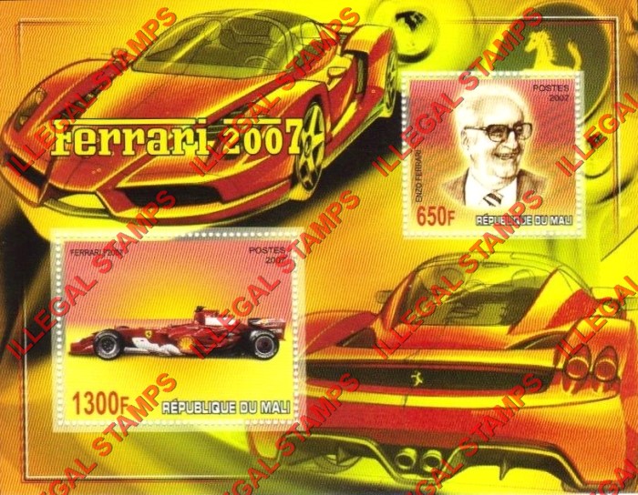 Mali 2007 Ferrari Illegal Stamp Souvenir Sheet of 2