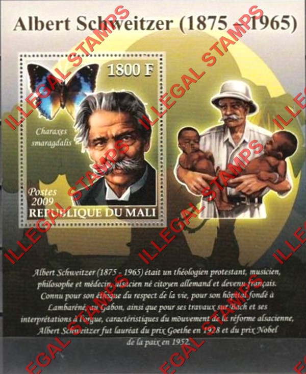Mali 2009 Albert Schweitzer Illegal Stamp Souvenir Sheet of 1