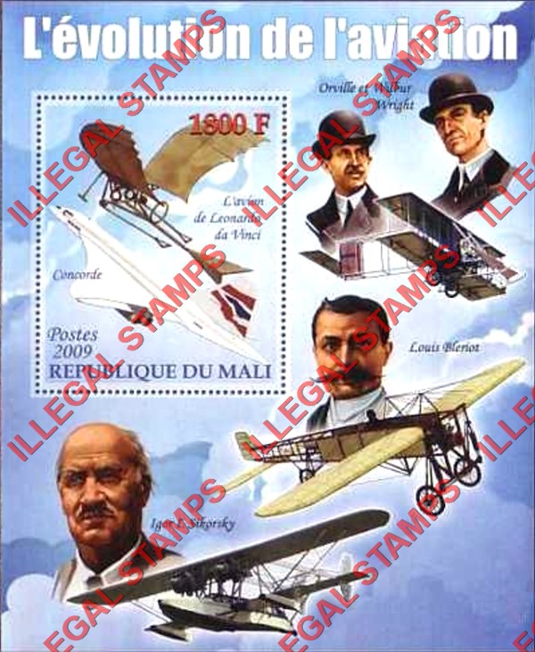 Mali 2009 Aviation Evolution Illegal Stamp Souvenir Sheet of 1