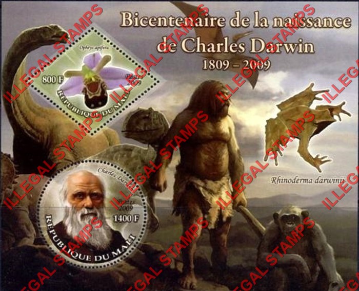 Mali 2009 Charles Darwin Illegal Stamp Souvenir Sheet of 2