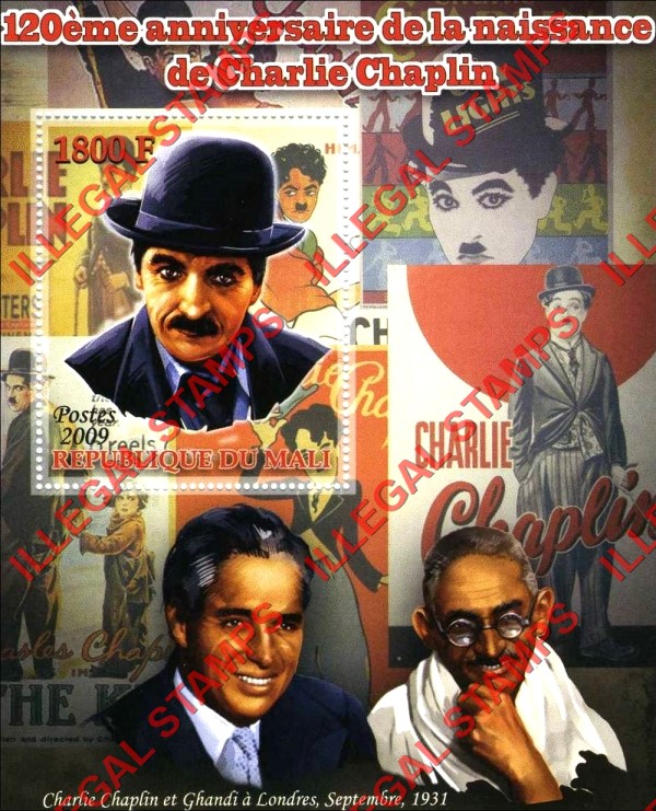 Mali 2009 Charlie Chaplin Illegal Stamp Souvenir Sheet of 1