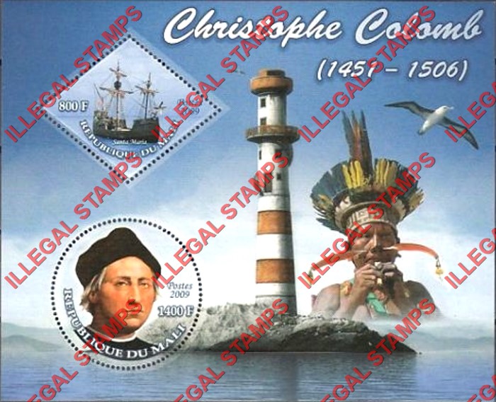 Mali 2009 Christopher Columbus Illegal Stamp Souvenir Sheet of 2