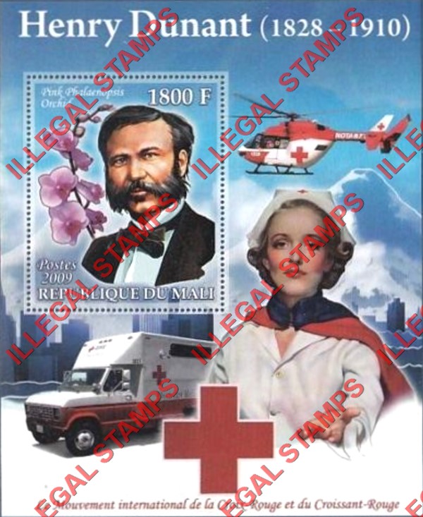 Mali 2009 Henry Dunant Red Cross Illegal Stamp Souvenir Sheet of 1