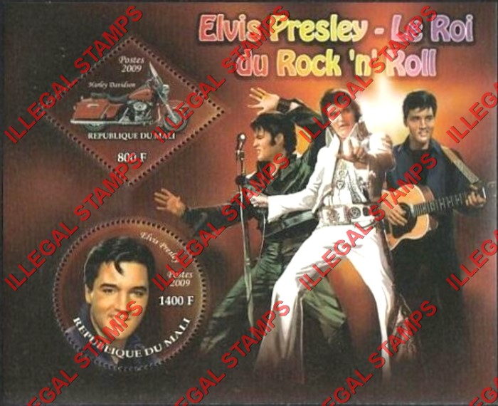 Mali 2009 Elvis Presley and Harley Davidson Motorcycle Illegal Stamp Souvenir Sheet of 2