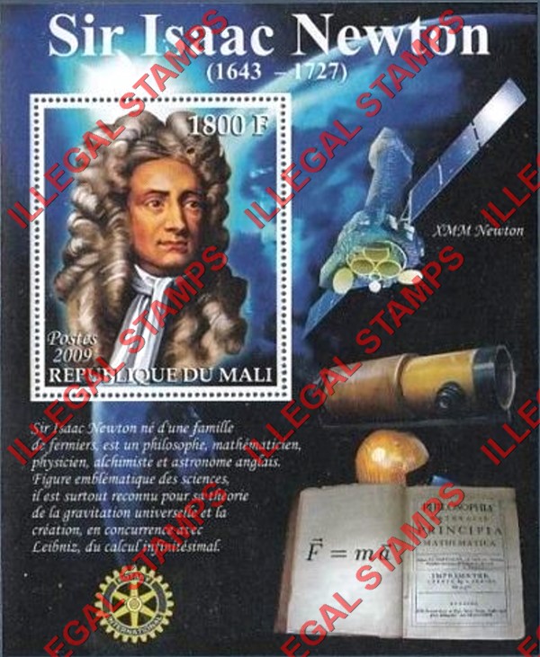 Mali 2009 Isaac Newton Illegal Stamp Souvenir Sheet of 1