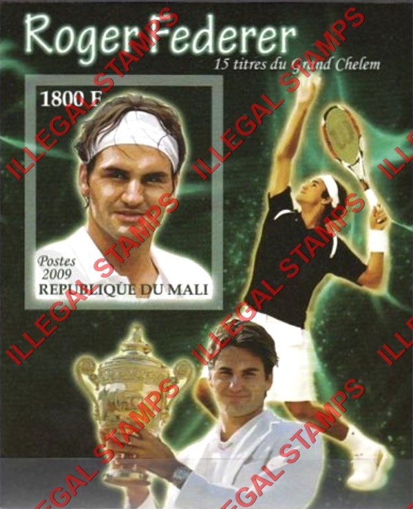 Mali 2009 Tennis Roger Federer Illegal Stamp Souvenir Sheet of 1