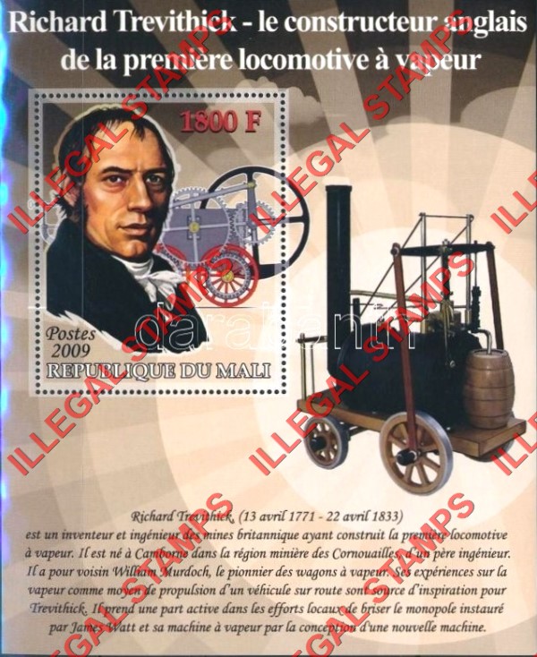 Mali 2009 Richard Trevithick Locomotives Illegal Stamp Souvenir Sheet of 1