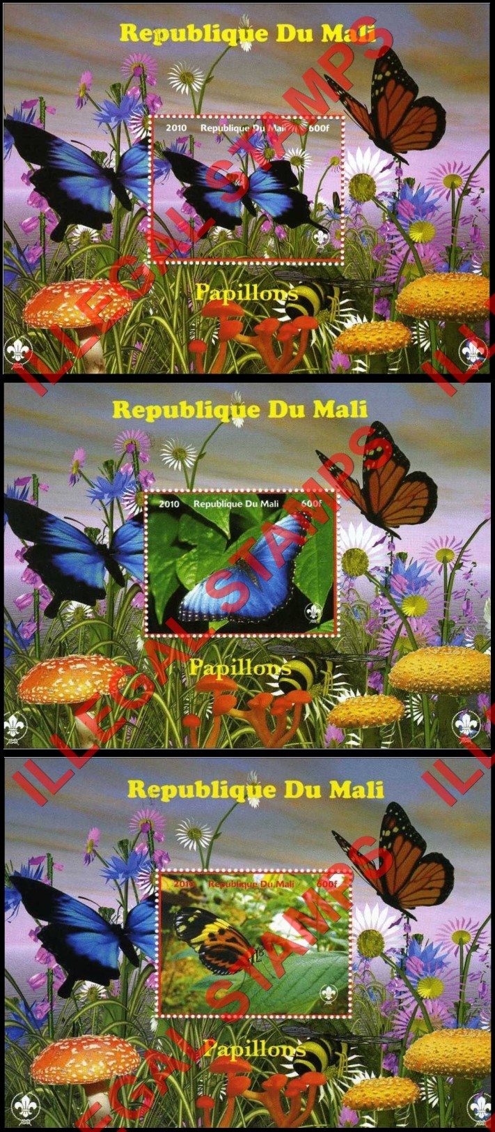Mali 2010 Butterflies Illegal Stamp Souvenir Sheets of 1 (Part 1)