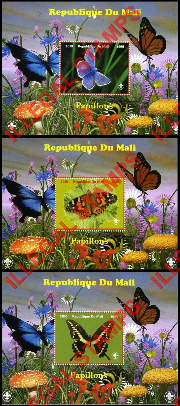 Mali 2010 Butterflies Illegal Stamp Souvenir Sheets of 1 (Part 2)