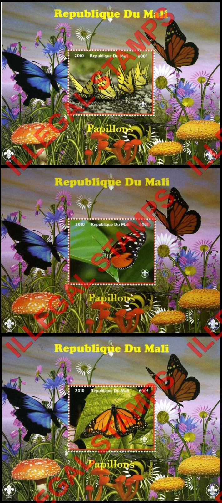 Mali 2010 Butterflies Illegal Stamp Souvenir Sheets of 1 (Part 3)