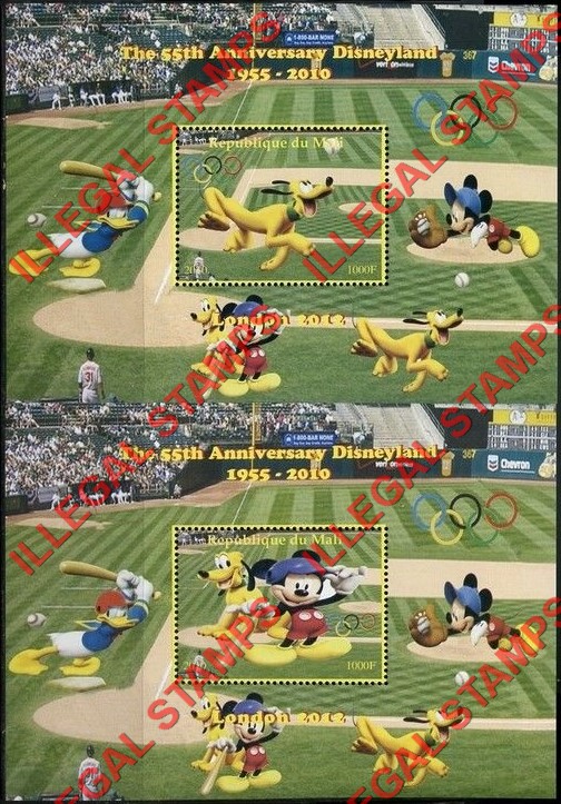 Mali 2010 Disney Baseball Illegal Stamp Souvenir Sheets of 1 (Part 2)
