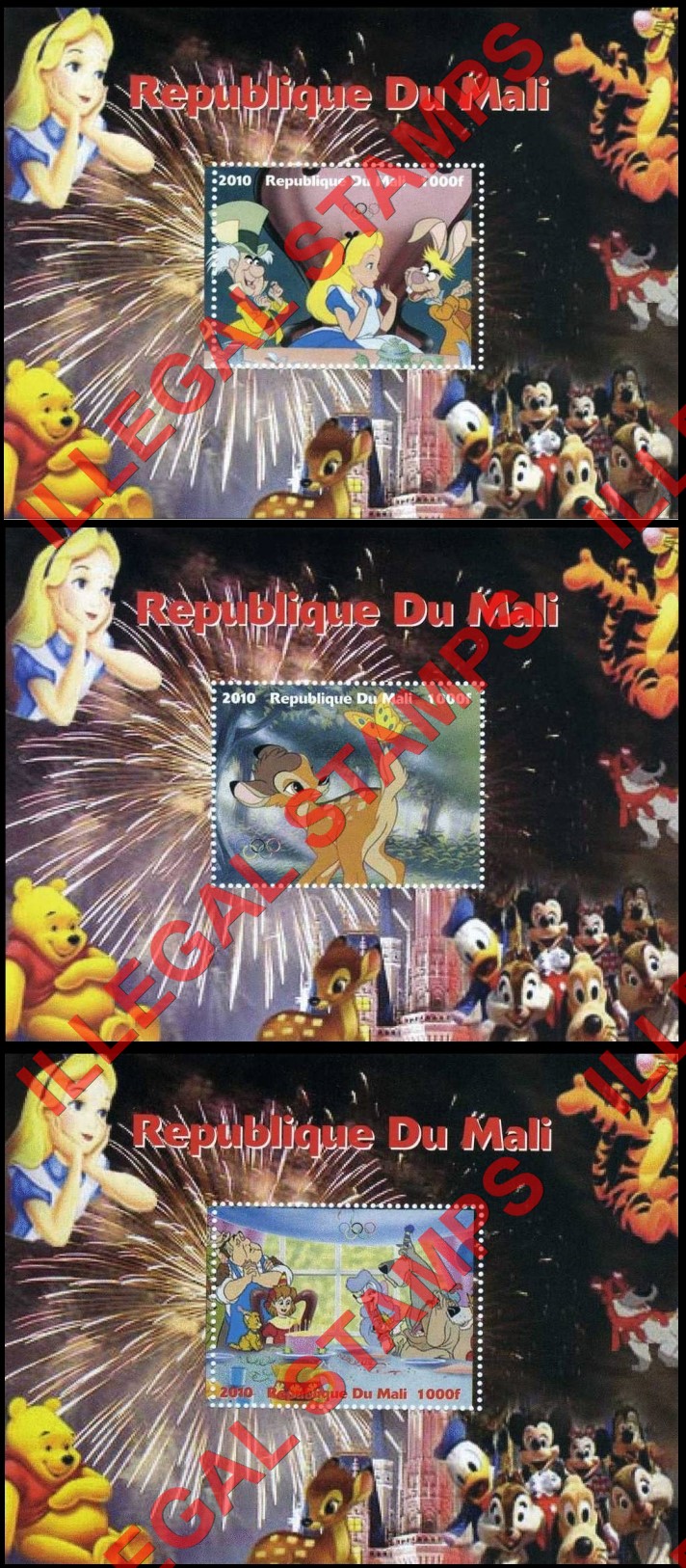 Mali 2010 Disney Characters Illegal Stamp Souvenir Sheets of 1 (Part 1)