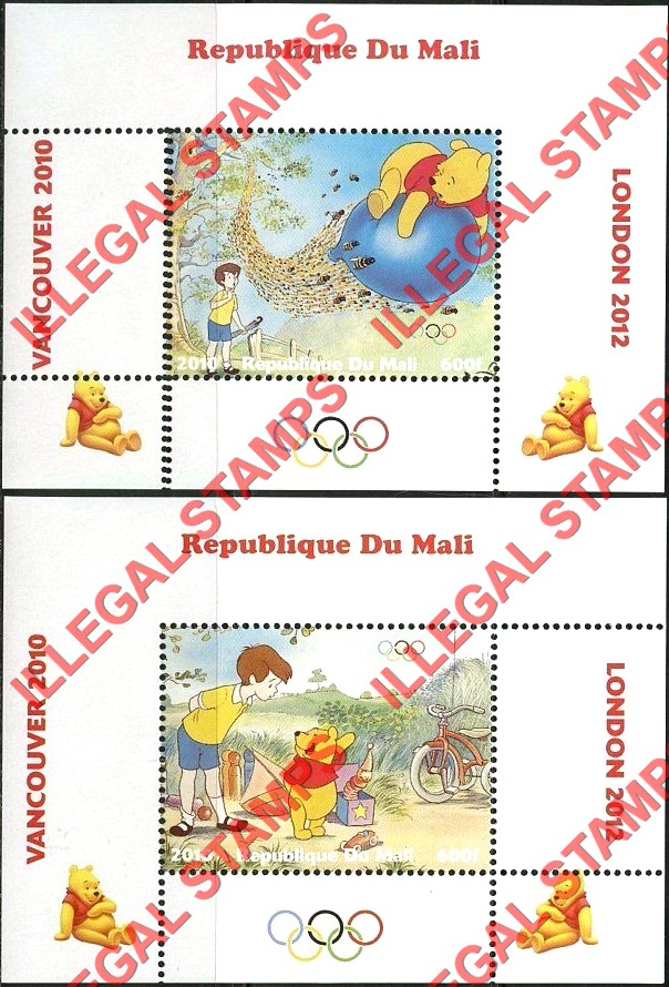 Mali 2010 Disney Whinnie the Pooh Illegal Stamp Souvenir Sheets of 1 (Part 1)