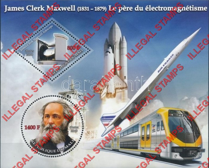 Mali 2010 Electromagnetism James Clerk Maxwell Illegal Stamp Souvenir Sheet of 2