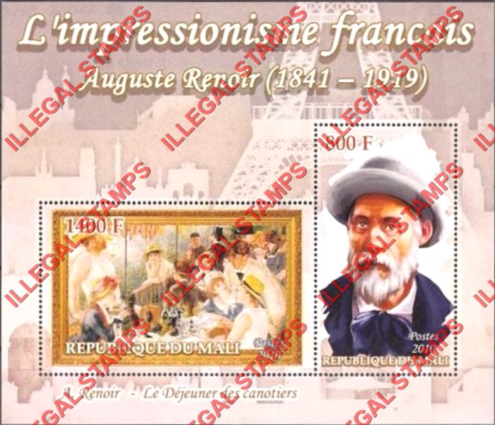Mali 2010 French Painters Auguste Renoir Illegal Stamp Souvenir Sheet of 2