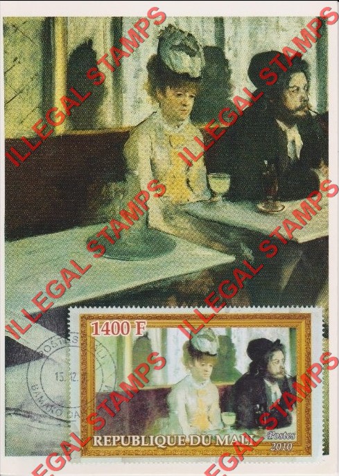 Mali 2010 French Painters Edgar Degas Illegal Souvenir Sheet Stamp on Fake Cancelled Postcard
