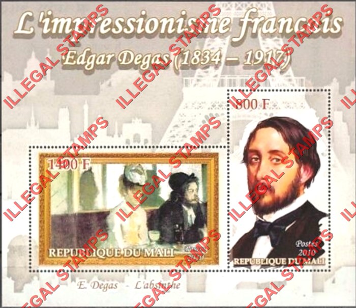 Mali 2010 French Painters Edgar Degas Illegal Stamp Souvenir Sheet of 2