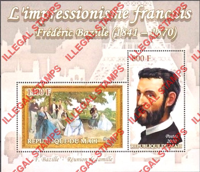 Mali 2010 French Painters Frederic Bazille Illegal Stamp Souvenir Sheet of 2