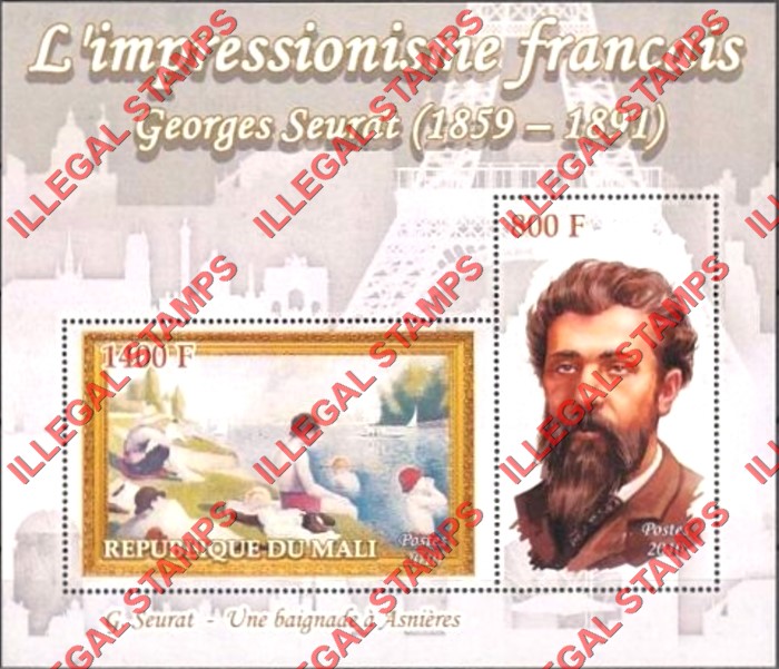 Mali 2010 French Painters Georges Seurat Illegal Stamp Souvenir Sheet of 2