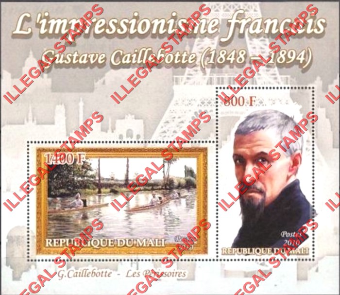 Mali 2010 French Painters Gustave Caillebotte Illegal Stamp Souvenir Sheet of 2