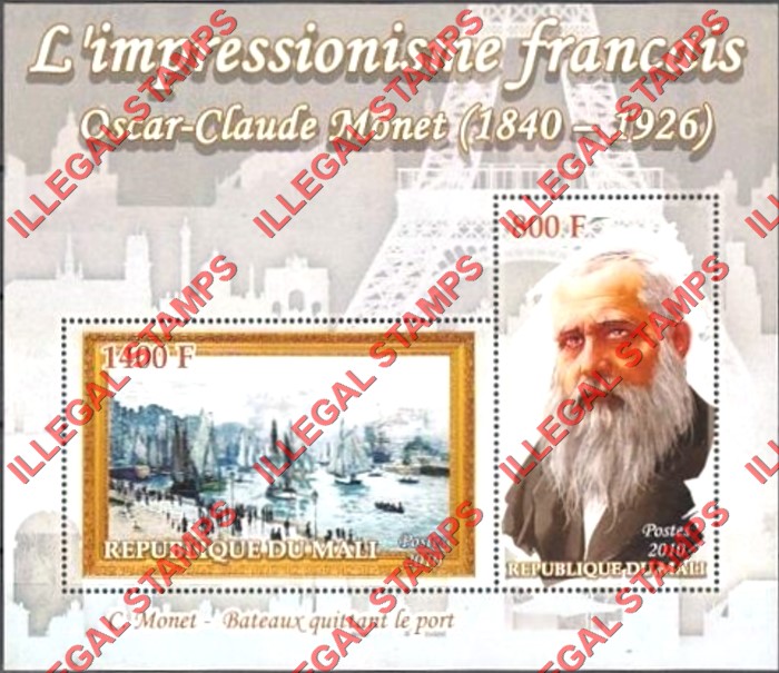 Mali 2010 French Painters Oscar Monet Illegal Stamp Souvenir Sheet of 2