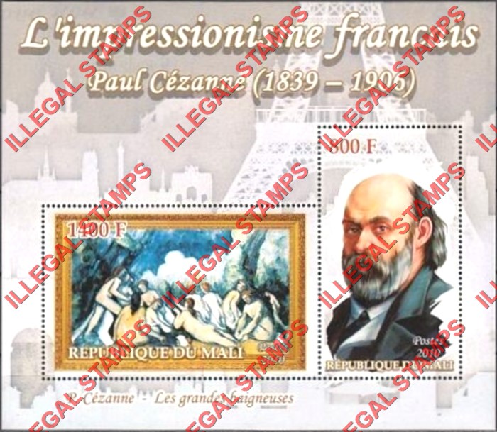 Mali 2010 French Painters Paul Cezanne Illegal Stamp Souvenir Sheet of 2