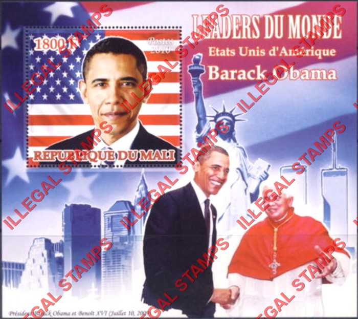 Mali 2010 Leaders of the World Barack Obama Illegal Stamp Souvenir Sheet of 1