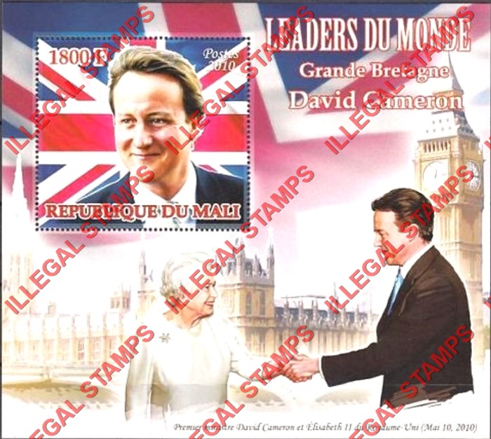 Mali 2010 Leaders of the World David Cameron Illegal Stamp Souvenir Sheet of 1