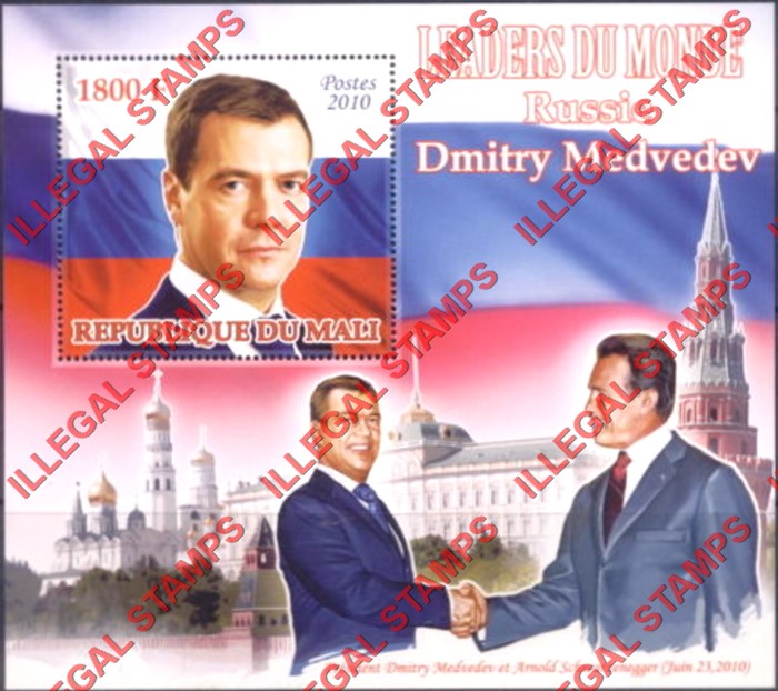 Mali 2010 Leaders of the World Dimitry Medvedev Illegal Stamp Souvenir Sheet of 1