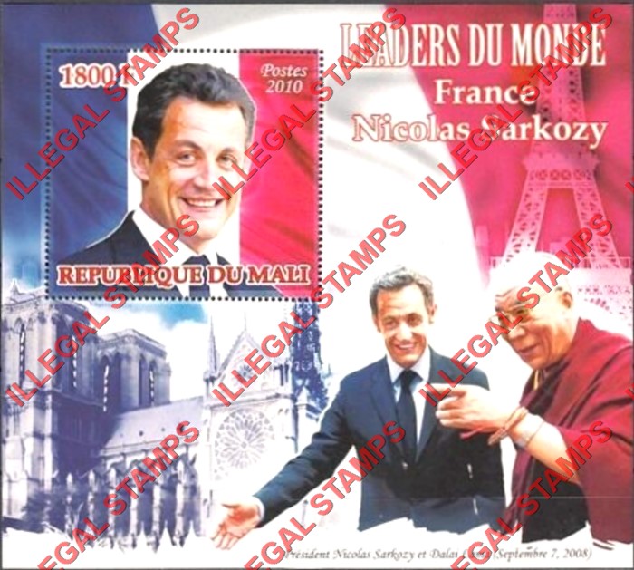 Mali 2010 Leaders of the World Nicolas Sarkozy Illegal Stamp Souvenir Sheet of 1