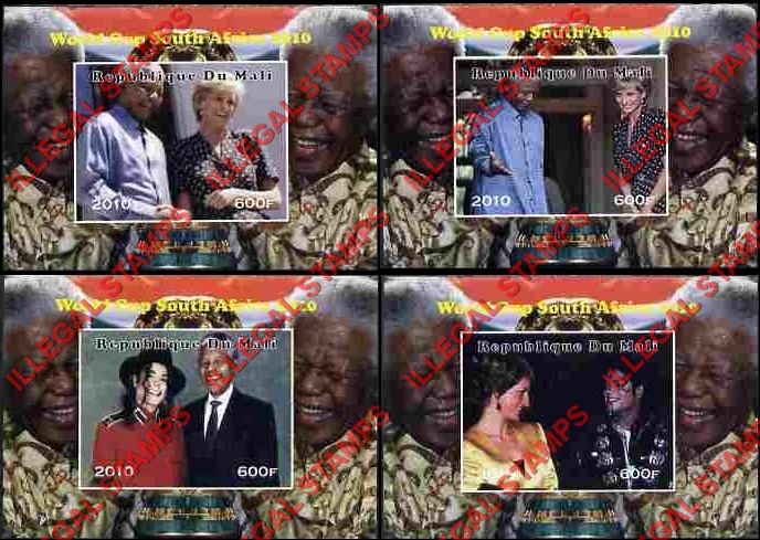 Mali 2010 Nelson Mandela Princess Diana and Michael Jackson Illegal Stamp Souvenir Sheets of 1 with Mandela Background