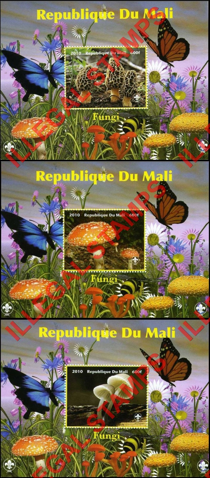 Mali 2010 Mushrooms Fungi Illegal Stamp Souvenir Sheets of 1 (Part 1)