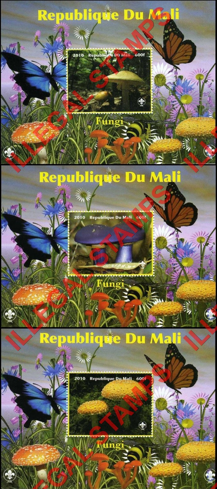 Mali 2010 Mushrooms Fungi Illegal Stamp Souvenir Sheets of 1 (Part 2)
