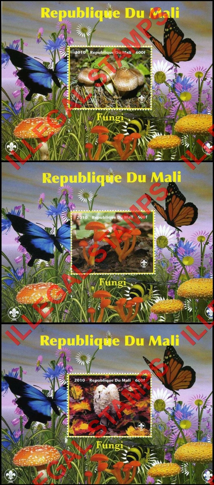 Mali 2010 Mushrooms Fungi Illegal Stamp Souvenir Sheets of 1 (Part 3)