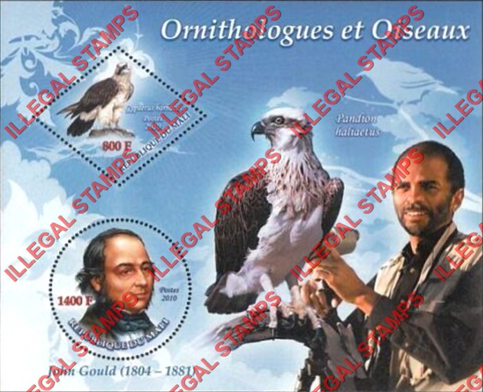 Mali 2010 Ornithologists and Birds John Gould Illegal Stamp Souvenir Sheet of 2