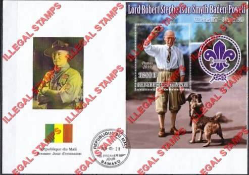 Mali 2010 Scouts Baden Powell Illegal Stamp Souvenir Sheet of 1 on Fake First Day Cover