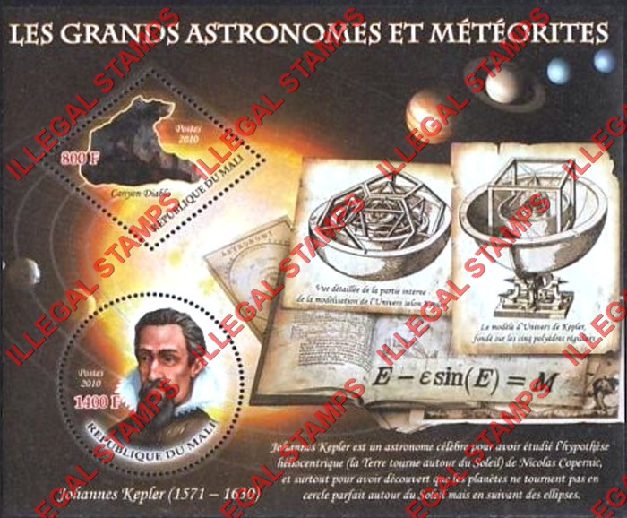 Mali 2010 Space Astronomers and Meteorites Johannes Kepler Illegal Stamp Souvenir Sheet of 2